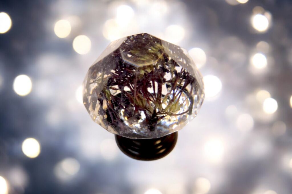 gałka meblowa, żywica, suszone kwiaty